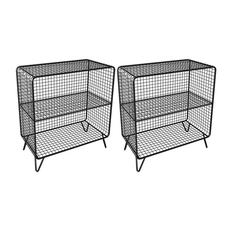 Modern Metal Bedside Cabinet Open Storage Nightstand with Shelves 24"L x 12"W x 28"H Black 2 Piece Set Clearhalo 'Bedroom Furniture' 'furn' 'furn_night_stand' 'Furniture' 'night_stand' 'Nightstands' 6102355