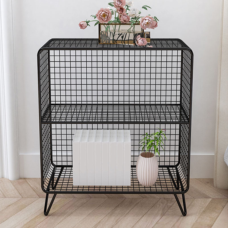 Modern Metal Bedside Cabinet Open Storage Nightstand with Shelves 24"L x 12"W x 28"H Black 1 Piece Clearhalo 'Bedroom Furniture' 'furn' 'furn_night_stand' 'Furniture' 'night_stand' 'Nightstands' 6102367