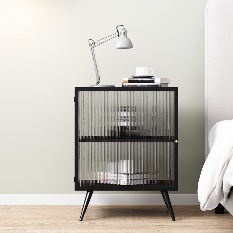 Modern Glass Door Night Table Metal Storage Nightstand for Bedroom Black 1 Piece Left Clearhalo 'Bedroom Furniture' 'furn' 'furn_night_stand' 'Furniture' 'night_stand' 'Nightstands' 6102371