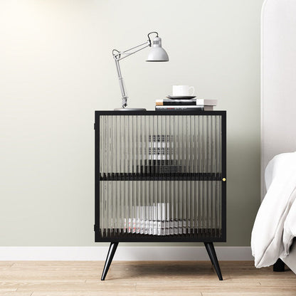 Modern Glass Door Night Table Metal Storage Nightstand for Bedroom Black 1 Piece Left Clearhalo 'Bedroom Furniture' 'furn' 'furn_night_stand' 'Furniture' 'night_stand' 'Nightstands' 6102371