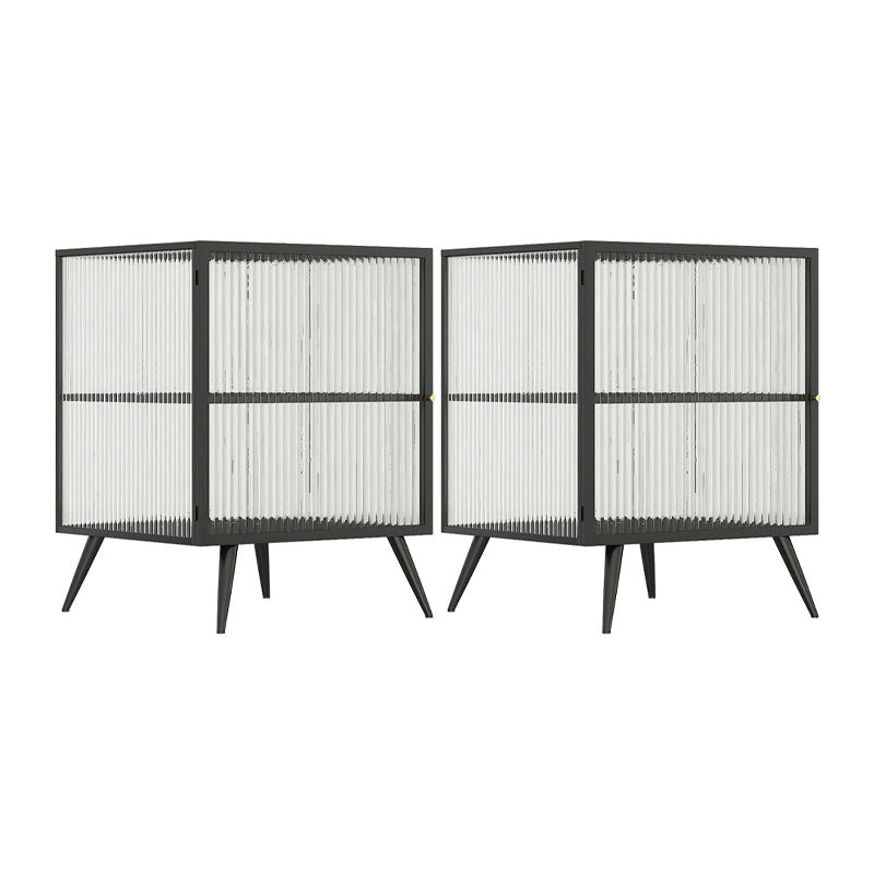Modern Glass Door Night Table Metal Storage Nightstand for Bedroom Black 2 Piece Set Left Clearhalo 'Bedroom Furniture' 'furn' 'furn_night_stand' 'Furniture' 'night_stand' 'Nightstands' 6102372
