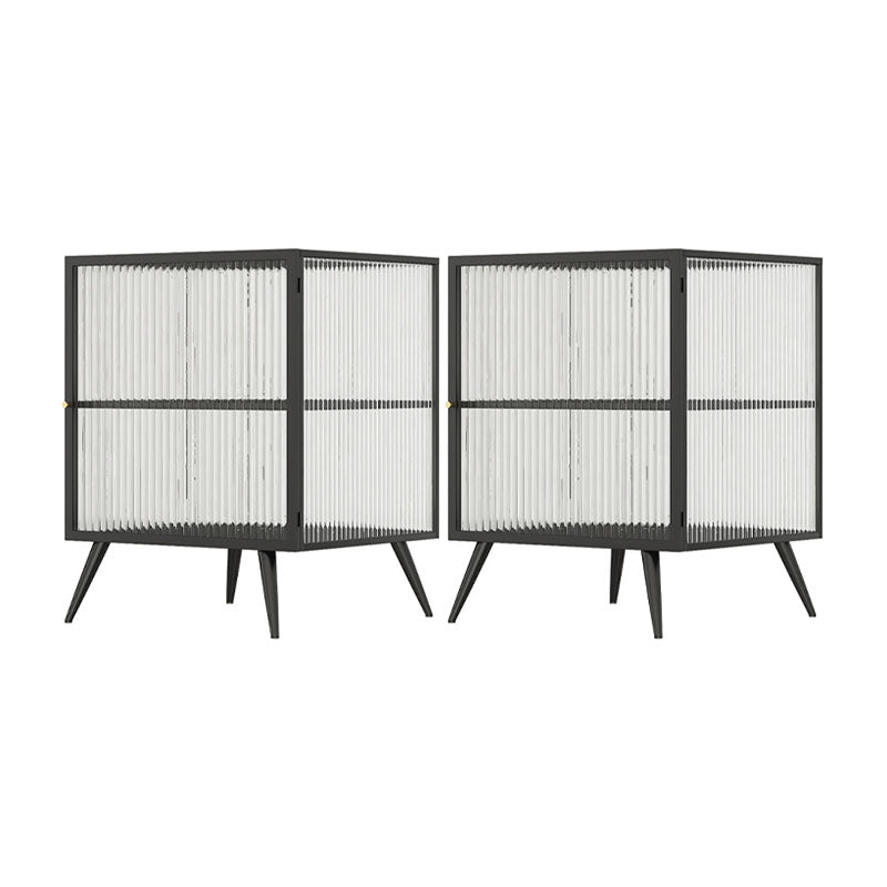 Modern Glass Door Night Table Metal Storage Nightstand for Bedroom Black 2 Piece Set Right Clearhalo 'Bedroom Furniture' 'furn' 'furn_night_stand' 'Furniture' 'night_stand' 'Nightstands' 6102375