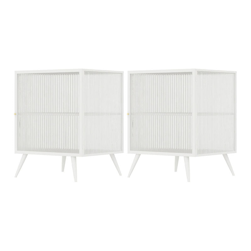 Modern Glass Door Night Table Metal Storage Nightstand for Bedroom White 2 Piece Set Right Clearhalo 'Bedroom Furniture' 'furn' 'furn_night_stand' 'Furniture' 'night_stand' 'Nightstands' 6102382