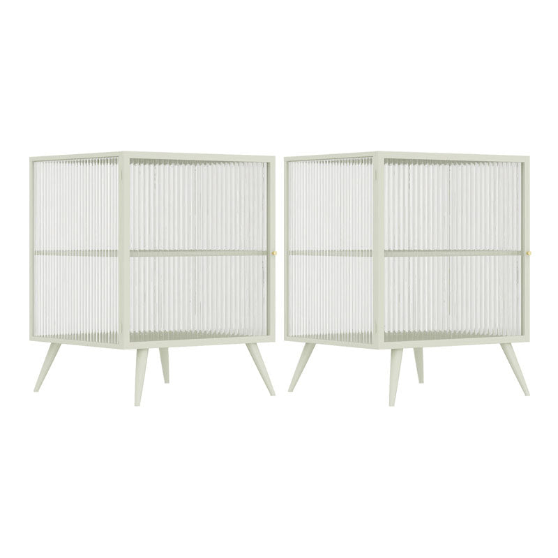 Modern Glass Door Night Table Metal Storage Nightstand for Bedroom Off-White 2 Piece Set Left Clearhalo 'Bedroom Furniture' 'furn' 'furn_night_stand' 'Furniture' 'night_stand' 'Nightstands' 6102384