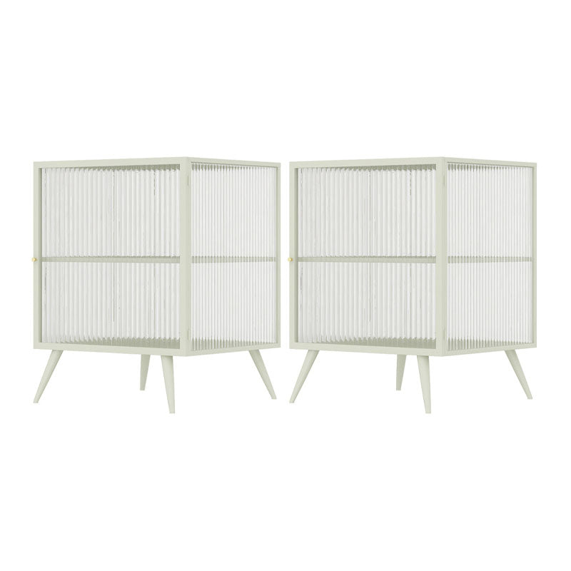 Modern Glass Door Night Table Metal Storage Nightstand for Bedroom Off-White 2 Piece Set Right Clearhalo 'Bedroom Furniture' 'furn' 'furn_night_stand' 'Furniture' 'night_stand' 'Nightstands' 6102387