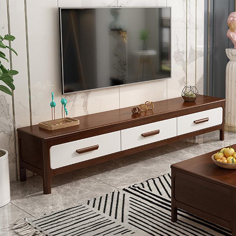 Modern Rubberwood TV Stand Enclosed Storage TV Media Stand with Drawers for Living Room Walnut White Clearhalo 'furn' 'furn_tv_stands_entertainment_centers' 'Furniture' 'Living Room Furniture' 'TV Stands & Entertainment Centers' 'TV Stands & Media Storage Furniture' 'tv_stands_entertainment_centers' 6102636
