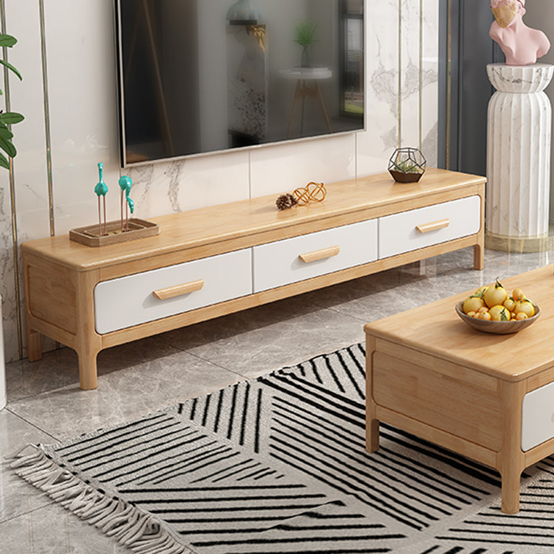 Modern Rubberwood TV Stand Enclosed Storage TV Media Stand with Drawers for Living Room Natural Wood White Clearhalo 'furn' 'furn_tv_stands_entertainment_centers' 'Furniture' 'Living Room Furniture' 'TV Stands & Entertainment Centers' 'TV Stands & Media Storage Furniture' 'tv_stands_entertainment_centers' 6102639