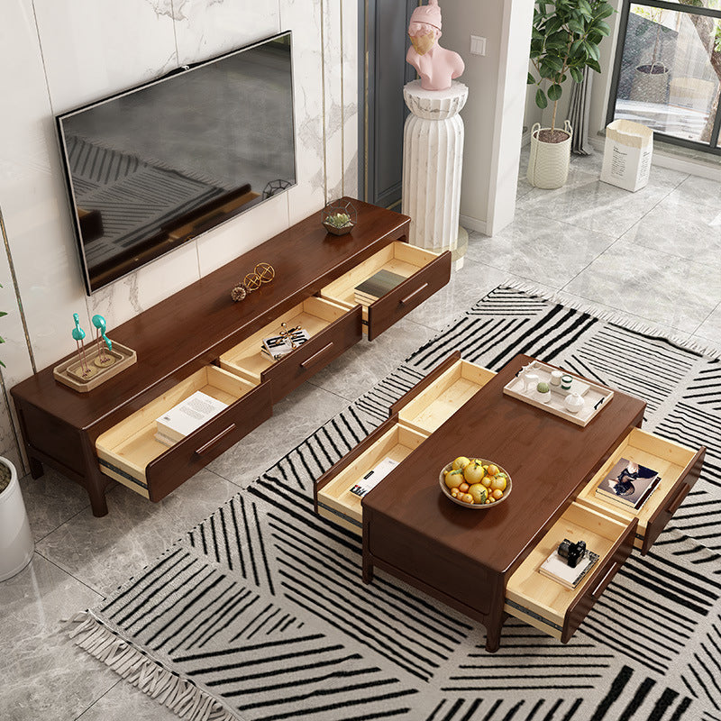 Modern Rubberwood TV Stand Enclosed Storage TV Media Stand with Drawers for Living Room Clearhalo 'furn' 'furn_tv_stands_entertainment_centers' 'Furniture' 'Living Room Furniture' 'TV Stands & Entertainment Centers' 'TV Stands & Media Storage Furniture' 'tv_stands_entertainment_centers' 6102645