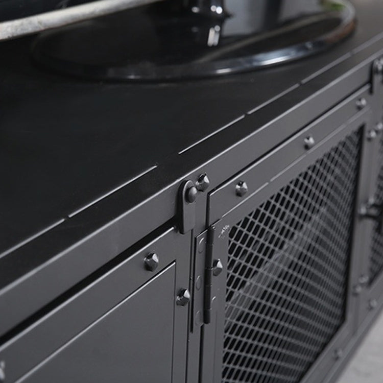Porta TV moderno in ferro, console multimediale con contenitore chiuso e gambe per soggiorno