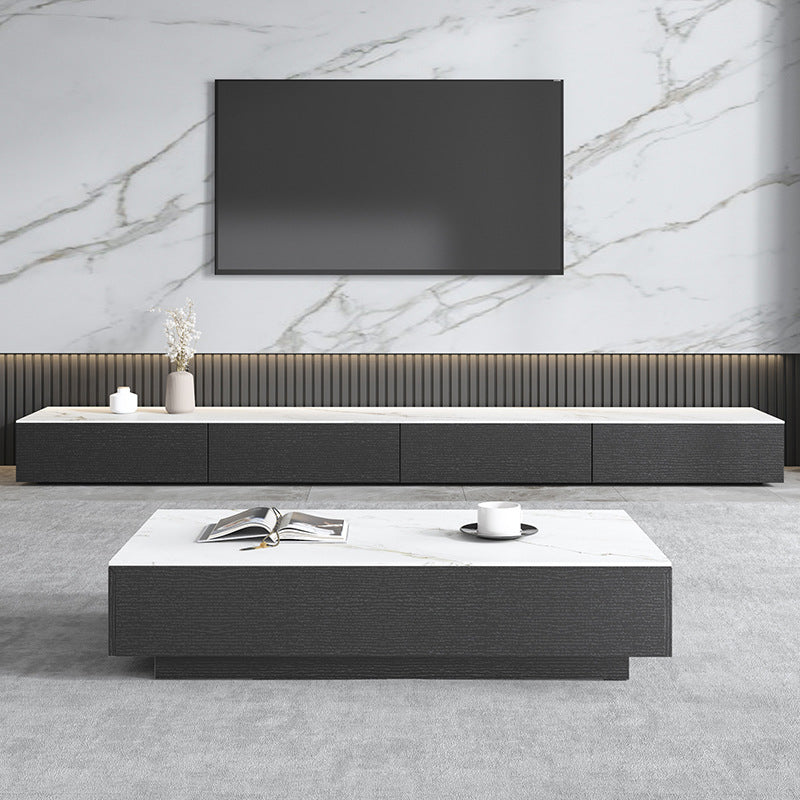 Contemporary Stone TV Stand White & Black TV Media Console with Drawers for Living Room Clearhalo 'furn' 'furn_tv_stands_entertainment_centers' 'Furniture' 'Living Room Furniture' 'TV Stands & Entertainment Centers' 'TV Stands & Media Storage Furniture' 'tv_stands_entertainment_centers' 6102778