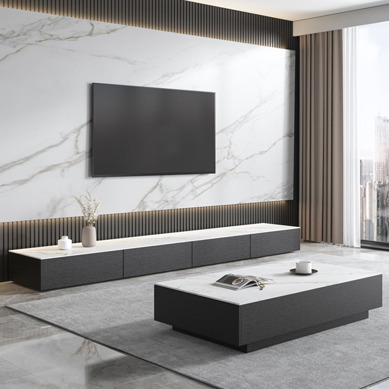 Contemporary Stone TV Stand White & Black TV Media Console with Drawers for Living Room Clearhalo 'furn' 'furn_tv_stands_entertainment_centers' 'Furniture' 'Living Room Furniture' 'TV Stands & Entertainment Centers' 'TV Stands & Media Storage Furniture' 'tv_stands_entertainment_centers' 6102783