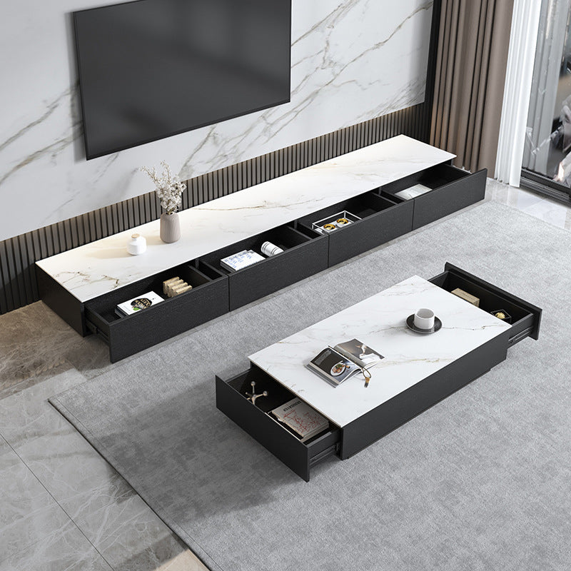 Contemporary Stone TV Stand White & Black TV Media Console with Drawers for Living Room Clearhalo 'furn' 'furn_tv_stands_entertainment_centers' 'Furniture' 'Living Room Furniture' 'TV Stands & Entertainment Centers' 'TV Stands & Media Storage Furniture' 'tv_stands_entertainment_centers' 6102785