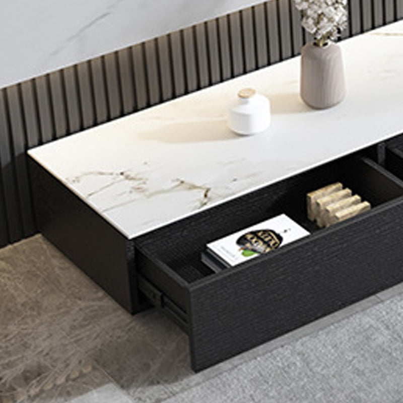 Contemporary Stone TV Stand White & Black TV Media Console with Drawers for Living Room Clearhalo 'furn' 'furn_tv_stands_entertainment_centers' 'Furniture' 'Living Room Furniture' 'TV Stands & Entertainment Centers' 'TV Stands & Media Storage Furniture' 'tv_stands_entertainment_centers' 6102789