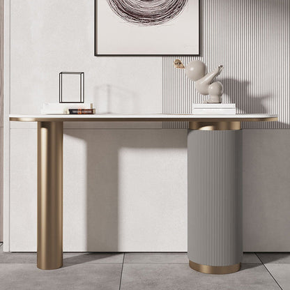 Mesa de consola de Stone Glam 31.5 pulgadas de altura Mesa de acento ovalado para el salón