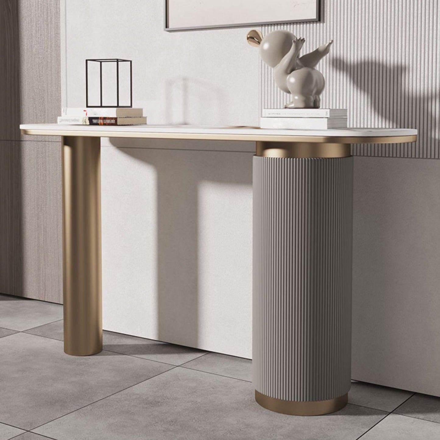 Mesa de consola de Stone Glam 31.5 pulgadas de altura Mesa de acento ovalado para el salón
