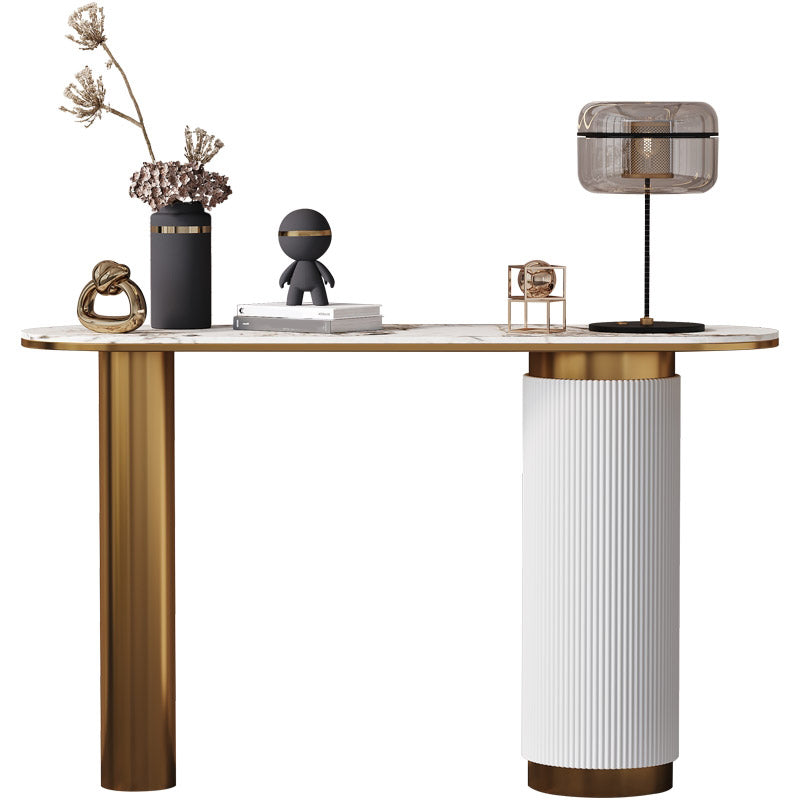 Mesa de consola de Stone Glam 31.5 pulgadas de altura Mesa de acento ovalado para el salón