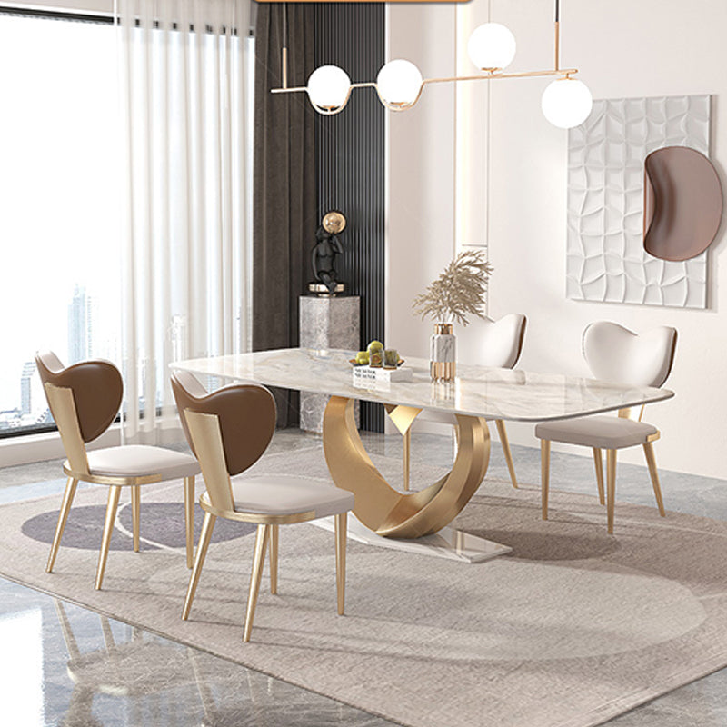 Traditional Luxury Dining Table Rectangle Pedestal Table with Steel Base