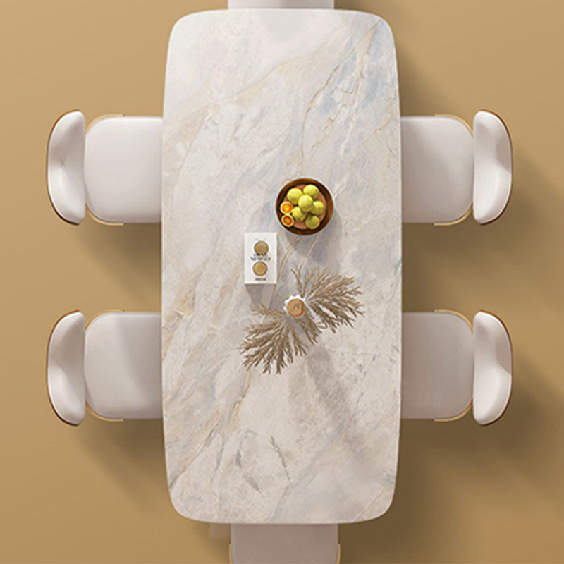 Traditional Luxury Dining Table Rectangle Pedestal Table with Steel Base