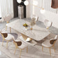 Traditional Luxury Dining Table Rectangle Pedestal Table with Steel Base
