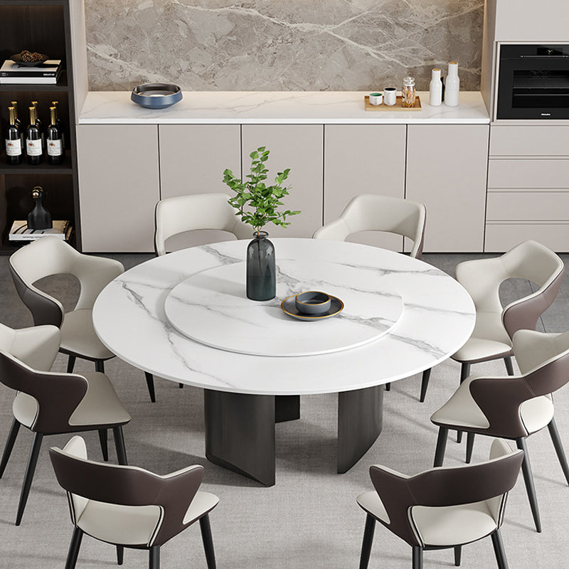 Mesa de comedor moderna con base de pedestal, mesa redonda con base de acero inoxidable
