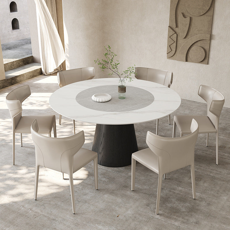 Modern Pedestal Casual Dining Table Round Dining Table with Ash Wood Base