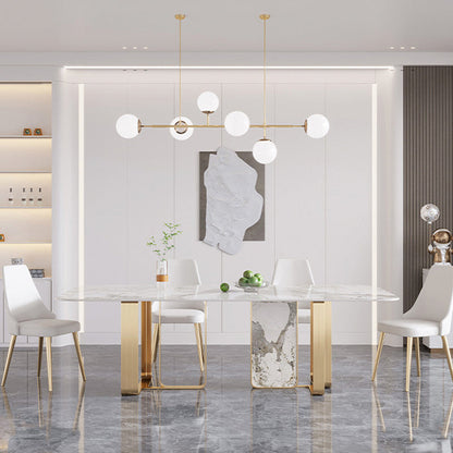 Traditional Luxury Double Pedestal Table Stone Dining Table with Stainless Steel Base