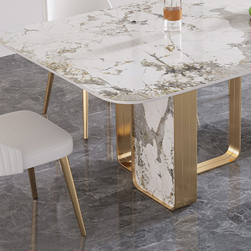 Traditional Luxury Double Pedestal Table Stone Dining Table with Stainless Steel Base