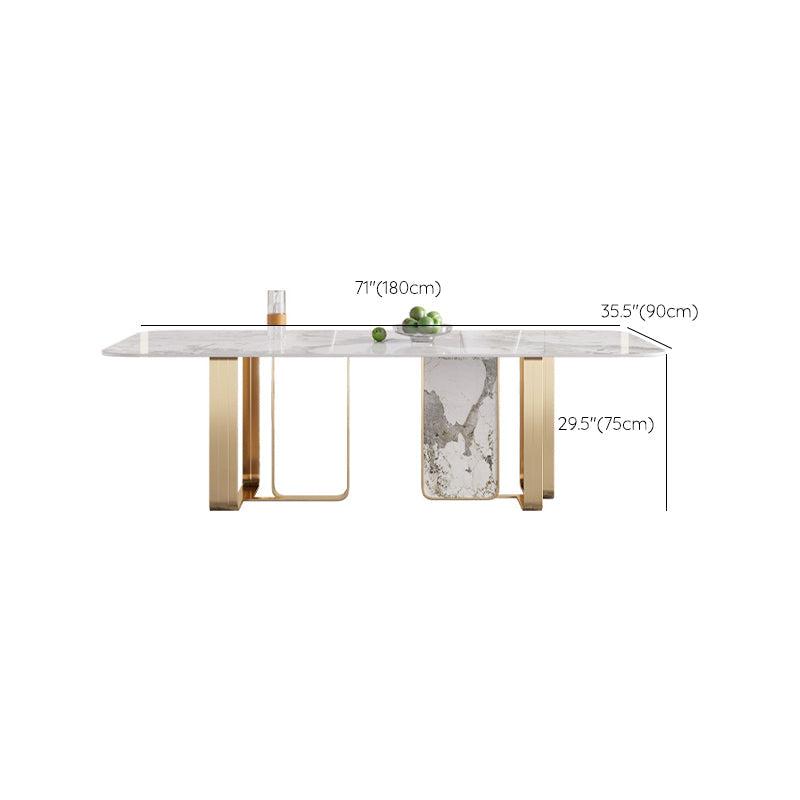 Traditional Luxury Double Pedestal Table Stone Dining Table with Stainless Steel Base