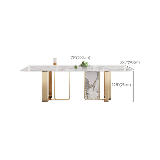 Traditional Luxury Double Pedestal Table Stone Dining Table with Stainless Steel Base