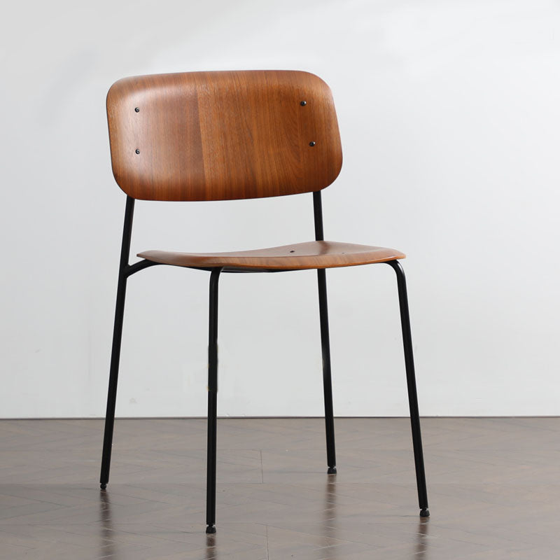 Contemporary Style Armless Chair Open Back Side Wooden Chair with Metal Base