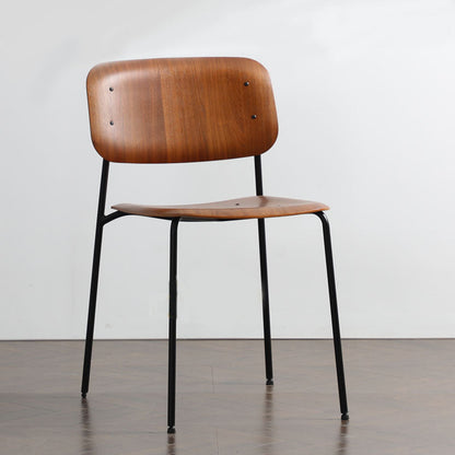 Contemporary Style Armless Chair Open Back Side Wooden Chair with Metal Base