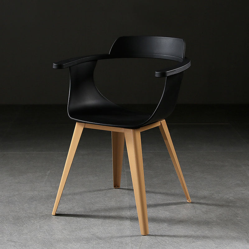 Moderne open achterzijde stoel plastic stoelstoel met metalen basis voor eetkamer