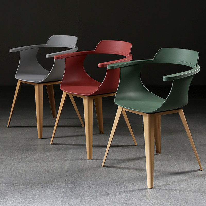 Moderne open achterzijde stoel plastic stoelstoel met metalen basis voor eetkamer