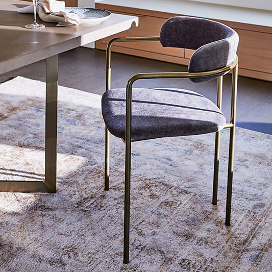 Luxurious Upholstered Arm Chair Open Back Side Velvet Chair with Metal Base