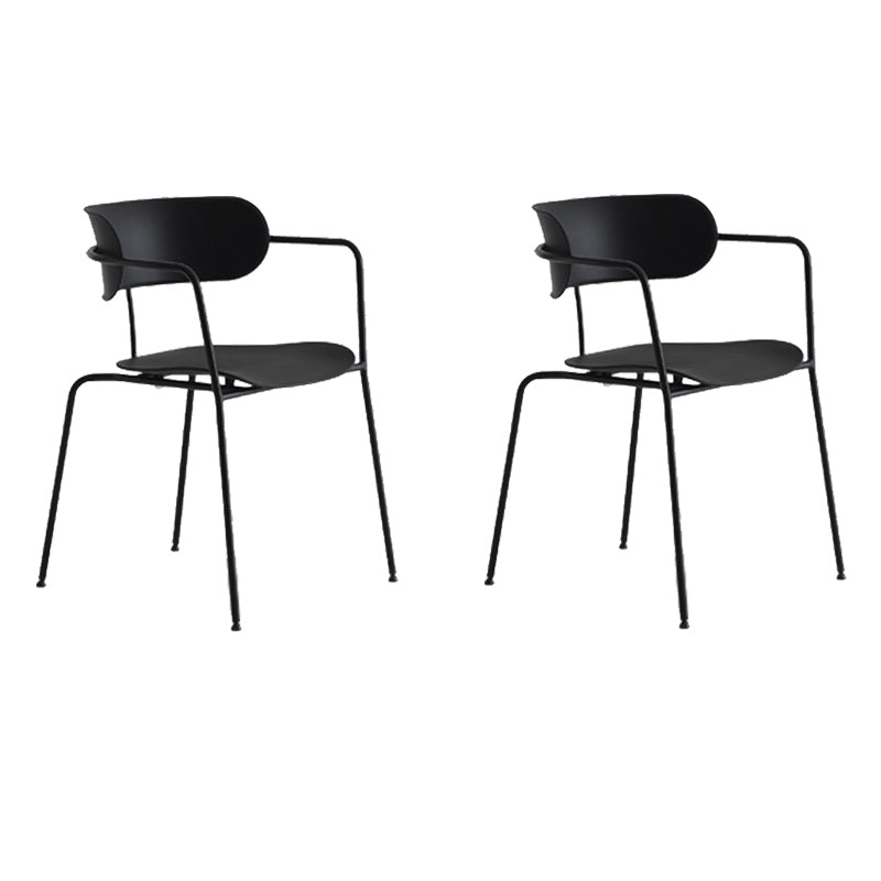 Contemporary Style Arm Chair Plastic Open Back Side Chair with Metal Base Black 2 Piece Set Clearhalo 'Dining Chairs' 'Dining Tables & Seating' 'dining_chair' 'furn' 'furn_dining_chair' 'Furniture' 'Kitchen & Dining Furniture' 6103722