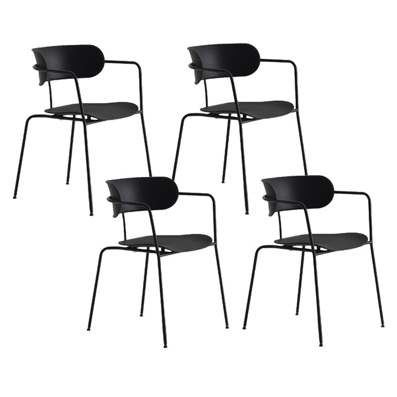Contemporary Style Arm Chair Plastic Open Back Side Chair with Metal Base Black 4 Piece Set Clearhalo 'Dining Chairs' 'Dining Tables & Seating' 'dining_chair' 'furn' 'furn_dining_chair' 'Furniture' 'Kitchen & Dining Furniture' 6103725