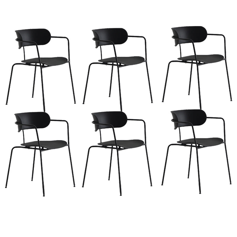 Contemporary Style Arm Chair Plastic Open Back Side Chair with Metal Base Black 6 Piece Set Clearhalo 'Dining Chairs' 'Dining Tables & Seating' 'dining_chair' 'furn' 'furn_dining_chair' 'Furniture' 'Kitchen & Dining Furniture' 6103727