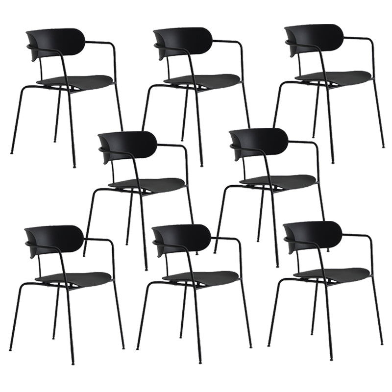 Contemporary Style Arm Chair Plastic Open Back Side Chair with Metal Base Black 8 Piece Set Clearhalo 'Dining Chairs' 'Dining Tables & Seating' 'dining_chair' 'furn' 'furn_dining_chair' 'Furniture' 'Kitchen & Dining Furniture' 6103729