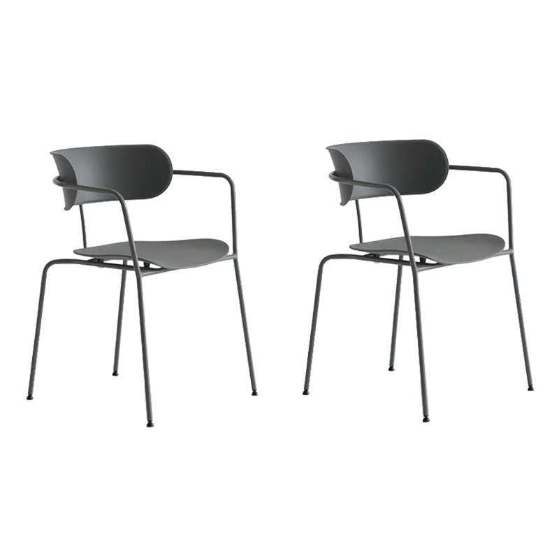 Contemporary Style Arm Chair Plastic Open Back Side Chair with Metal Base Grey 2 Piece Set Clearhalo 'Dining Chairs' 'Dining Tables & Seating' 'dining_chair' 'furn' 'furn_dining_chair' 'Furniture' 'Kitchen & Dining Furniture' 6103732