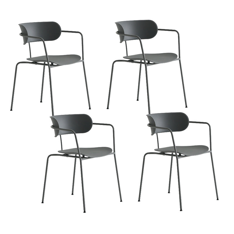 Contemporary Style Arm Chair Plastic Open Back Side Chair with Metal Base Grey 4 Piece Set Clearhalo 'Dining Chairs' 'Dining Tables & Seating' 'dining_chair' 'furn' 'furn_dining_chair' 'Furniture' 'Kitchen & Dining Furniture' 6103734