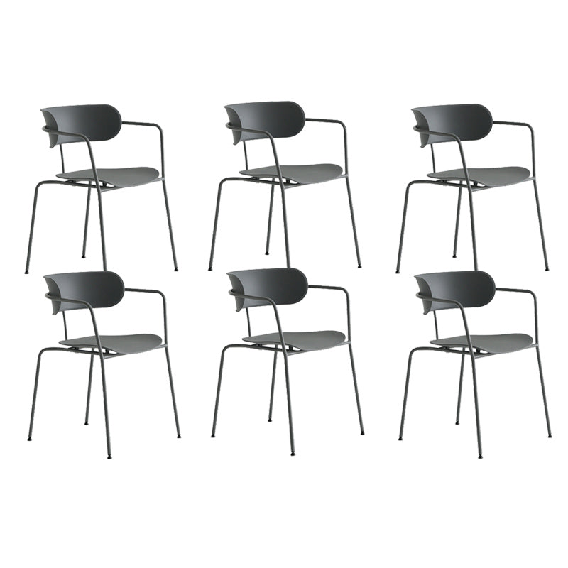 Contemporary Style Arm Chair Plastic Open Back Side Chair with Metal Base Grey 6 Piece Set Clearhalo 'Dining Chairs' 'Dining Tables & Seating' 'dining_chair' 'furn' 'furn_dining_chair' 'Furniture' 'Kitchen & Dining Furniture' 6103735