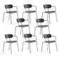 Contemporary Style Arm Chair Plastic Open Back Side Chair with Metal Base Grey 8 Piece Set Clearhalo 'Dining Chairs' 'Dining Tables & Seating' 'dining_chair' 'furn' 'furn_dining_chair' 'Furniture' 'Kitchen & Dining Furniture' 6103738