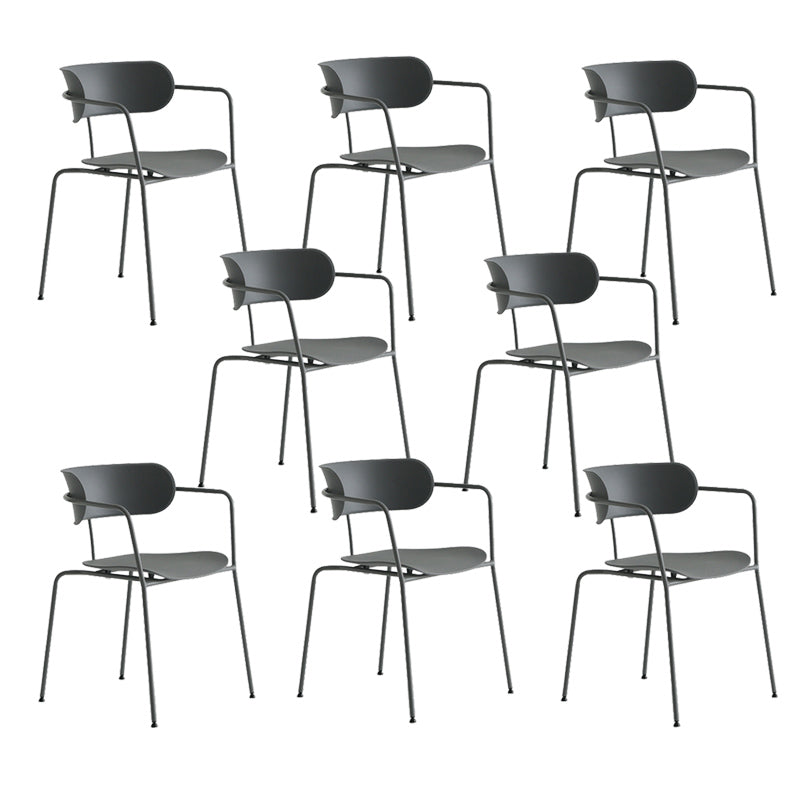 Contemporary Style Arm Chair Plastic Open Back Side Chair with Metal Base Grey 8 Piece Set Clearhalo 'Dining Chairs' 'Dining Tables & Seating' 'dining_chair' 'furn' 'furn_dining_chair' 'Furniture' 'Kitchen & Dining Furniture' 6103738