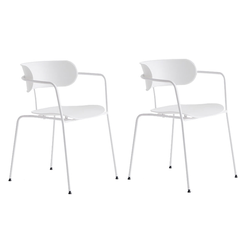 Contemporary Style Arm Chair Plastic Open Back Side Chair with Metal Base White 2 Piece Set Clearhalo 'Dining Chairs' 'Dining Tables & Seating' 'dining_chair' 'furn' 'furn_dining_chair' 'Furniture' 'Kitchen & Dining Furniture' 6103741