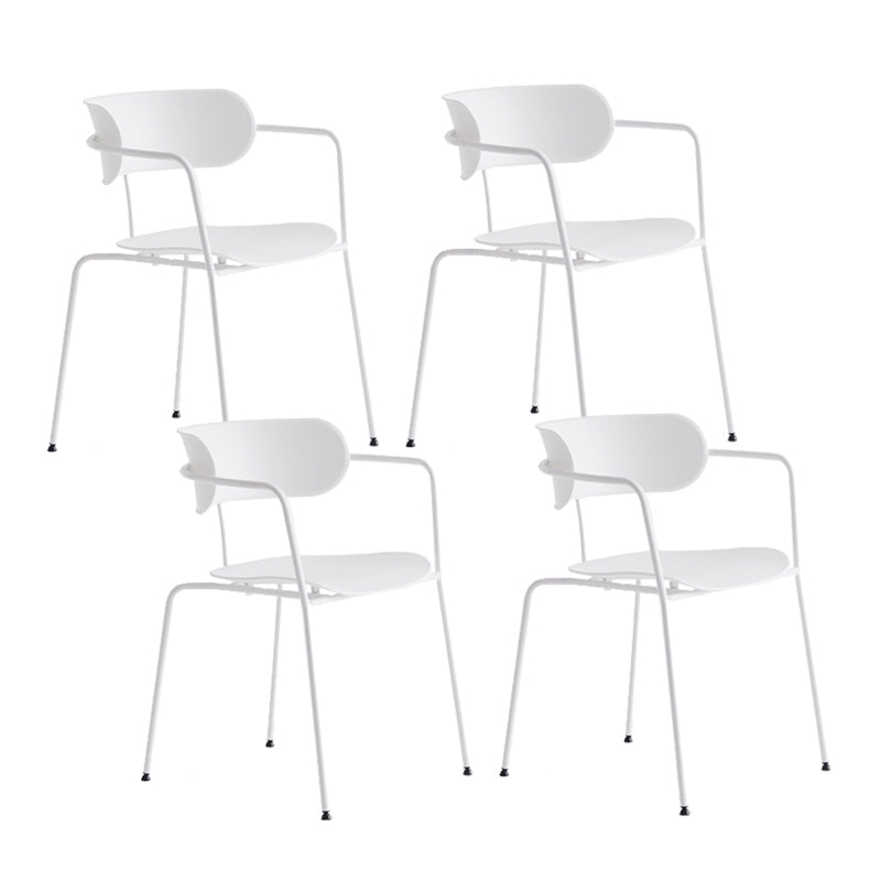 Contemporary Style Arm Chair Plastic Open Back Side Chair with Metal Base White 4 Piece Set Clearhalo 'Dining Chairs' 'Dining Tables & Seating' 'dining_chair' 'furn' 'furn_dining_chair' 'Furniture' 'Kitchen & Dining Furniture' 6103742