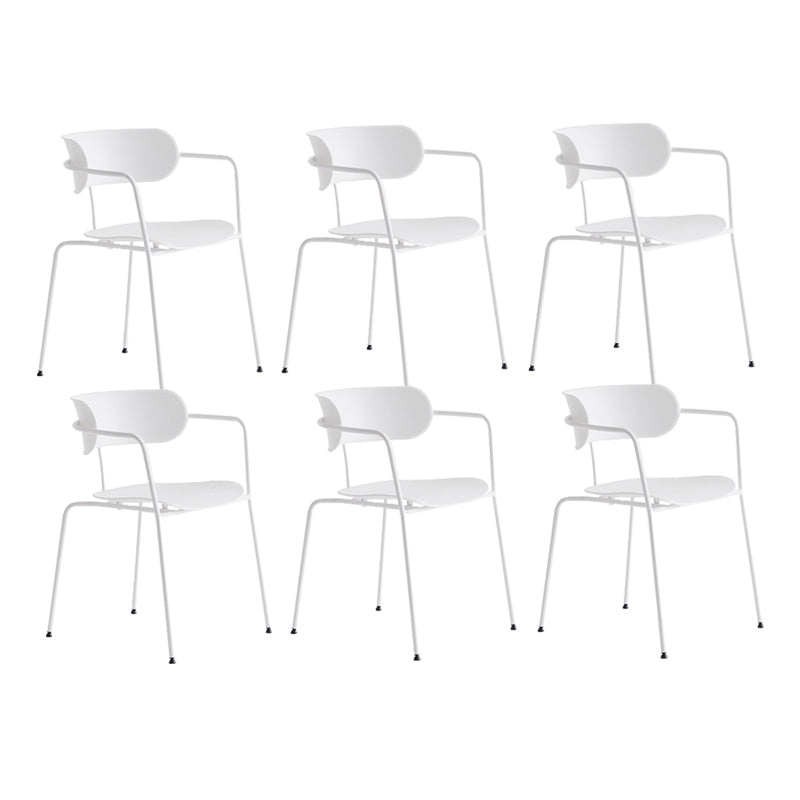 Contemporary Style Arm Chair Plastic Open Back Side Chair with Metal Base White 6 Piece Set Clearhalo 'Dining Chairs' 'Dining Tables & Seating' 'dining_chair' 'furn' 'furn_dining_chair' 'Furniture' 'Kitchen & Dining Furniture' 6103744