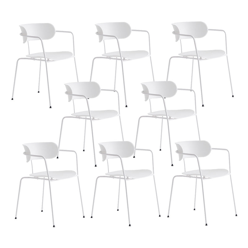 Contemporary Style Arm Chair Plastic Open Back Side Chair with Metal Base White 8 Piece Set Clearhalo 'Dining Chairs' 'Dining Tables & Seating' 'dining_chair' 'furn' 'furn_dining_chair' 'Furniture' 'Kitchen & Dining Furniture' 6103745
