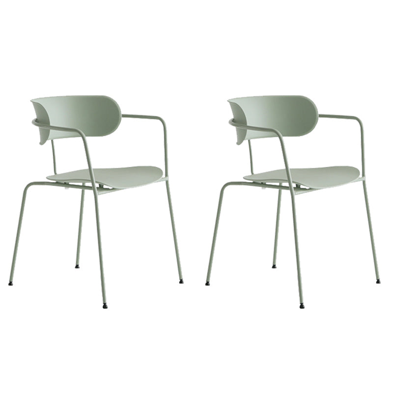 Contemporary Style Arm Chair Plastic Open Back Side Chair with Metal Base Green 2 Piece Set Clearhalo 'Dining Chairs' 'Dining Tables & Seating' 'dining_chair' 'furn' 'furn_dining_chair' 'Furniture' 'Kitchen & Dining Furniture' 6103746
