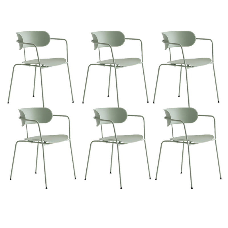 Contemporary Style Arm Chair Plastic Open Back Side Chair with Metal Base Green 6 Piece Set Clearhalo 'Dining Chairs' 'Dining Tables & Seating' 'dining_chair' 'furn' 'furn_dining_chair' 'Furniture' 'Kitchen & Dining Furniture' 6103748