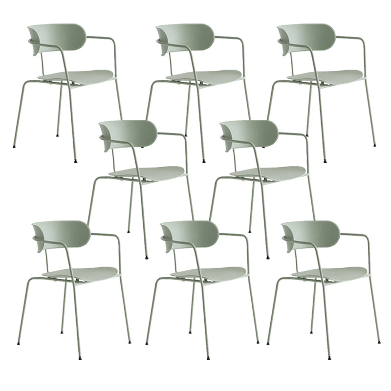Contemporary Style Arm Chair Plastic Open Back Side Chair with Metal Base Green 8 Piece Set Clearhalo 'Dining Chairs' 'Dining Tables & Seating' 'dining_chair' 'furn' 'furn_dining_chair' 'Furniture' 'Kitchen & Dining Furniture' 6103749